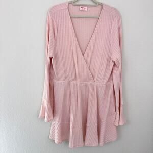 Showpo Womens Surplice Ribbed Mini Dress Size 16 Flouncy Feminine Pastel Pink